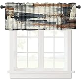 Djaby Vintage Abstract Valance Curtains, Brown Gray Art Painting Pattern Farmhouse Short Window Treatments for Kitchen Living Room Bathroom Cafe 54x18inch