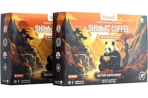 MUTSWEET Pure Shilajit Coffee with Mushroom,Instant Coffee Alternative Mix - Chaga and Reishi Mushroom, Ginseng, Cordyceps and Ashwagandha - Superfood for Focus, Memory & Sustained Energy 15Ct(2 Packs)