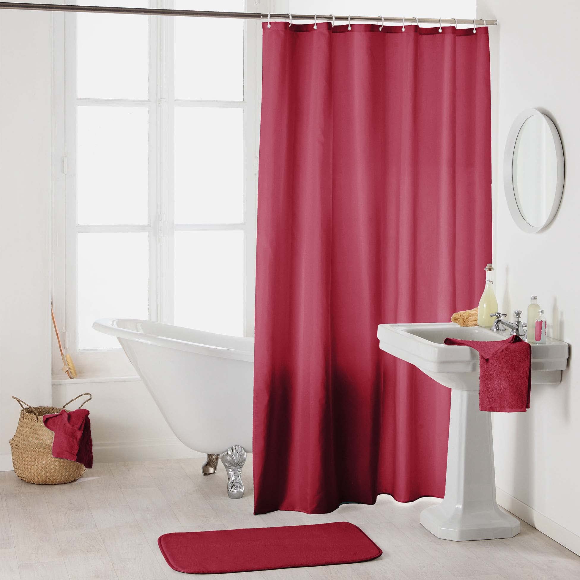 Douceur d'Intérieur, Essencia Shower Curtain with Hooks (180 x 200 cm) Raspberry Polyester
