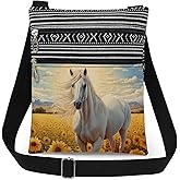 XiaoGalaee Sunlit Horse Sunflower Meadow Print Crossbody Bag Adjustable Unisex Shoulder Purse for Nature Lovers Birthdays Holiday Gift for Women Sister Teen Outdoor Travel Men Purse