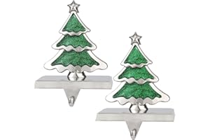 YUOKWER Set of 2 Christmas Tree Stocking Holders for Mantel Christmas Stocking Hangers for Fireplace Christmas Decorations,Christmas Tree Hook for Stocking Metal Silver Christmas Holder Set (Xmas Tree)