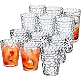 Amazing Abby Iceberg 16-Ounce and 24-Ounce Tumblers (Set of 12), Clear Drinking Glasses, Reusable Plastic Cups, Stackable, BPA-Free, Shatter-Proof, Dishwasher-Safe