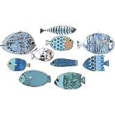 Yuntau 10 Pcs Fish Wall Decor Wooden School of Fish Wall Hanging Decor Wood Beach Wall Art Nautical Theme Bathroom Coastal Ocean Home Decorations Gifts, Not 3D Pattern
