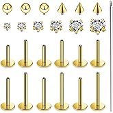 Xnsjeyy 16G Internal Thread Flat Back Earrings Nose Studs 316L Surgical Steel Tragus Forward Helix Conch Cartilage Lobe Earrings Stud Medusa Labret Monroe Lip Ring Piercing Jewelry For Women Men