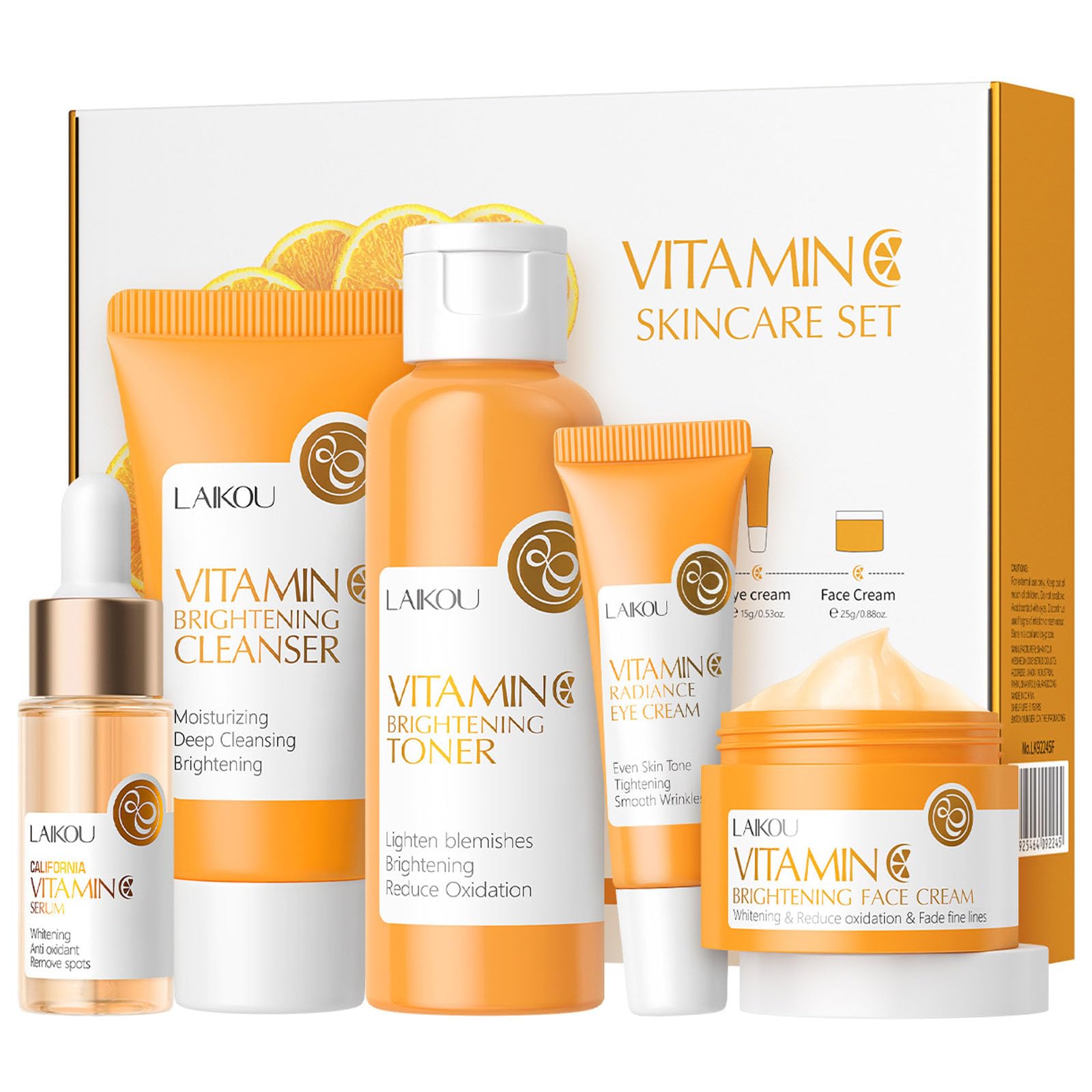 Vitamin C Skincare Set, Moisturizing Face Skin Care Kit with Facial Cleanser, Face Serum, Face Cream, Eye Cream, Toner For Hydrating Skin, Anti-Aging Skin