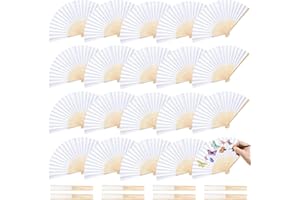 JOHOUSE 28 Pcs White Paper Folding Hand Fans 8.3 Inch – Foldable Handheld Fans for Women, Wedding Party Favors, Bridal Shower, DIY Crafts, Photography Props