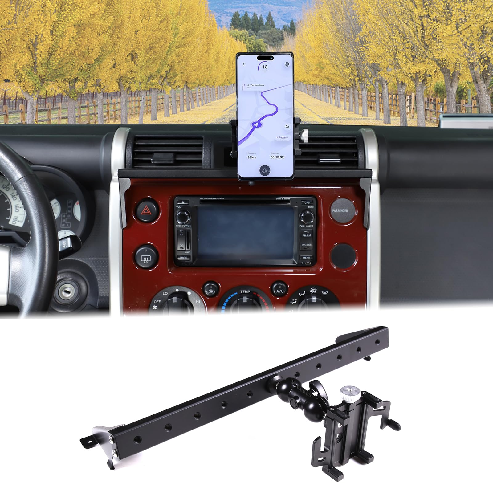 Photo 1 of Car Instrument Panel Track Mobile Phone Holder Fit for Toyot@a FJ Cruiser 2007-2021 Car Phone Holder Mount Dash Panel Track Cell Phone Holder Central Air Vent Multifunctional Phone Holder Accessories