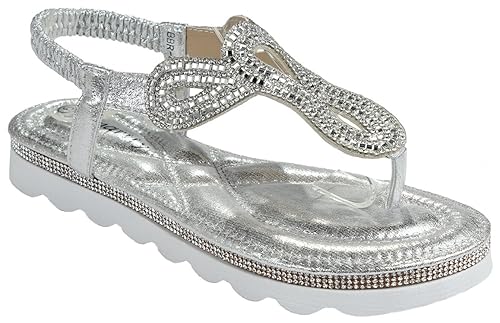 silver thong sandals with rhinestones