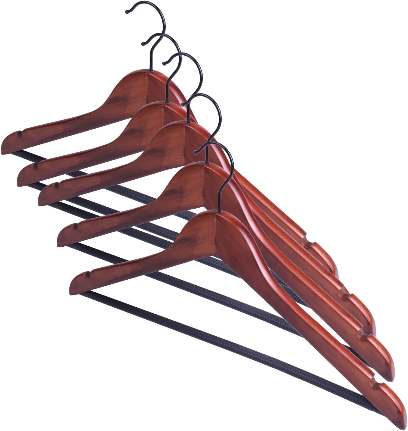 Cinlv Solid Wood Suit Coat Hangers Non-slip Design with Hanging Bar for Coat Suit Jacket Shirt Pants Walnut colors Set of 50