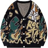 Kissonic Women's Dinosaur Sweater Vintage Button Down Unisex Casual Letter Cute Kintted Cardigan