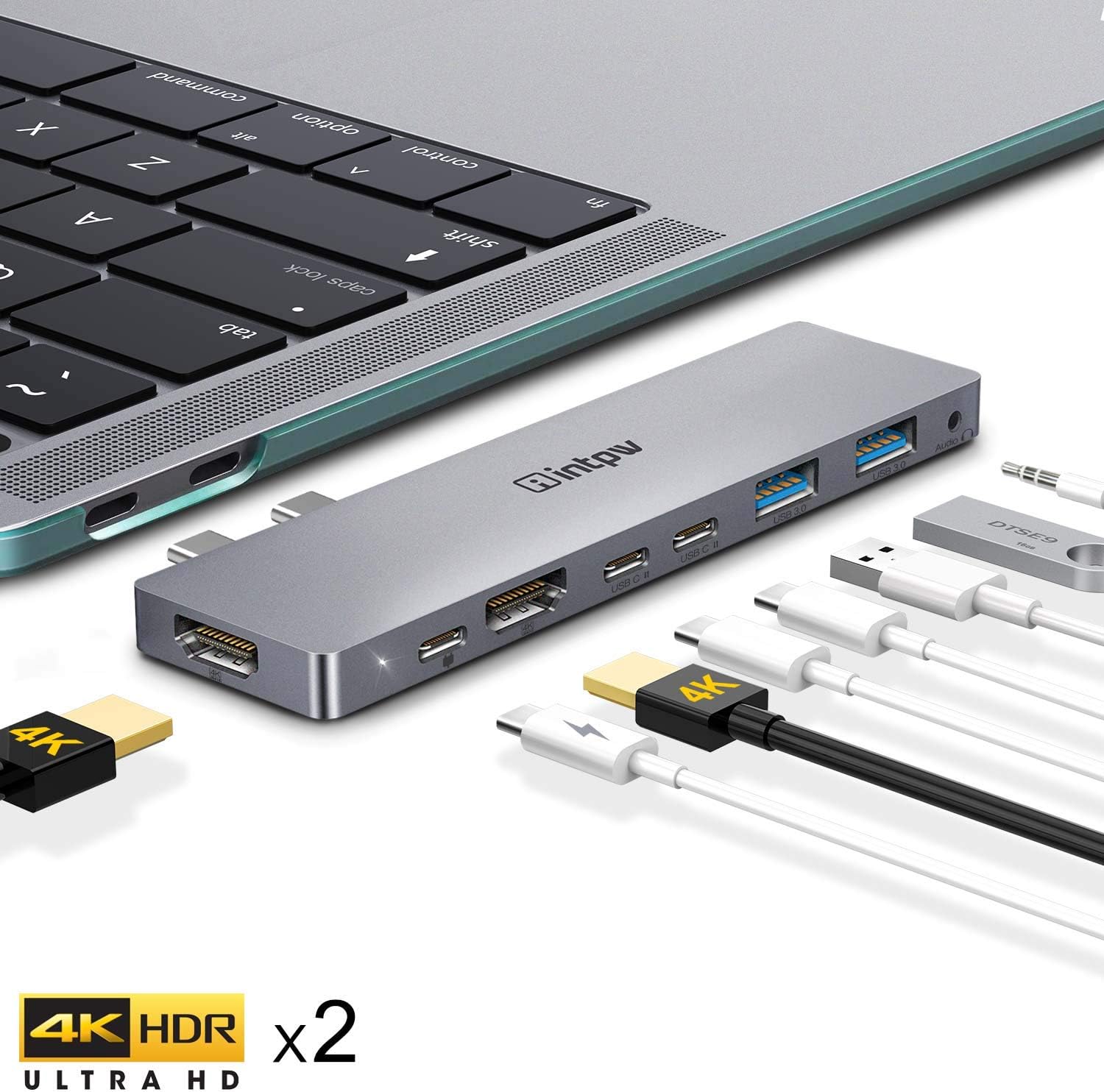 USB C Hub, Intpw Dual HDMI 4K USB-C Adapter for MacBook Pro 2018/2017/2016 with Thunderbolt 3 Port, Type- C Multiport Adapter,USB C Docking Station Compatible for Mac Pro and Other Type C Laptops