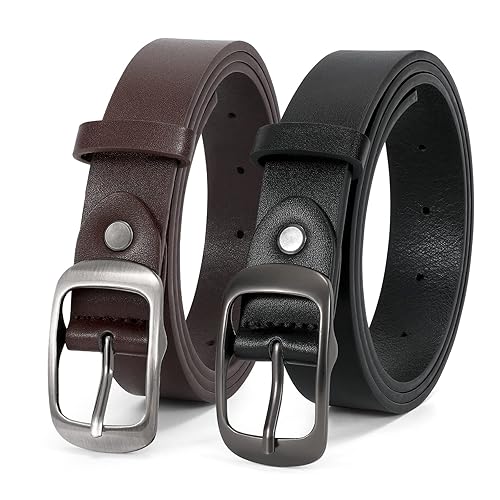 JASGOOD 2 Pack Women Faux Leather Belt, Fashion Ladies Belt with Pin Buckle for Jeans Pants,Black+Coffee