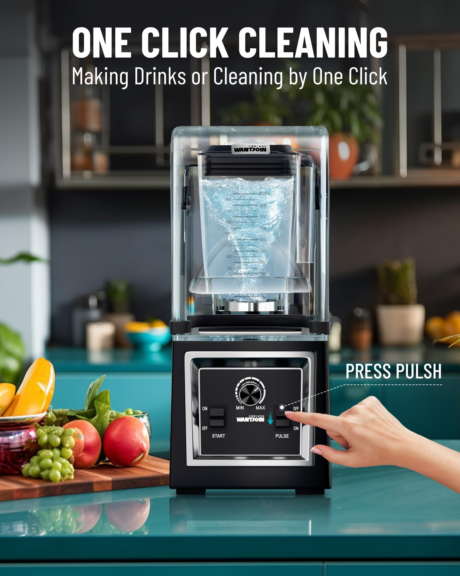 Licuadora de grado profesional Wantjoin - Licuadoras comerciales insonorizadas y silenciosas, protector extraíble, 2000 W de potencia, capacidad de 67 onzas - y bebidas congeladas (negra)