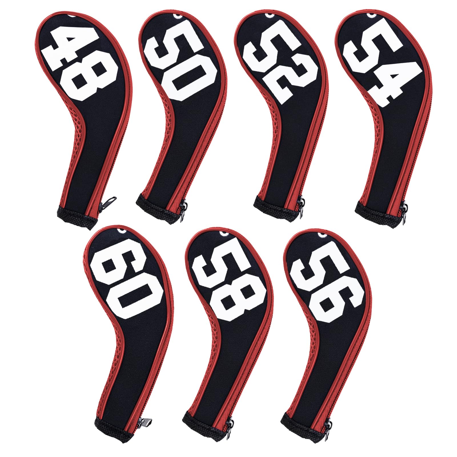 Andux 7Pack Golf Wedge Irons Club Head Covers Degree NO. on both Sides Long Neck with Zipper Black/red