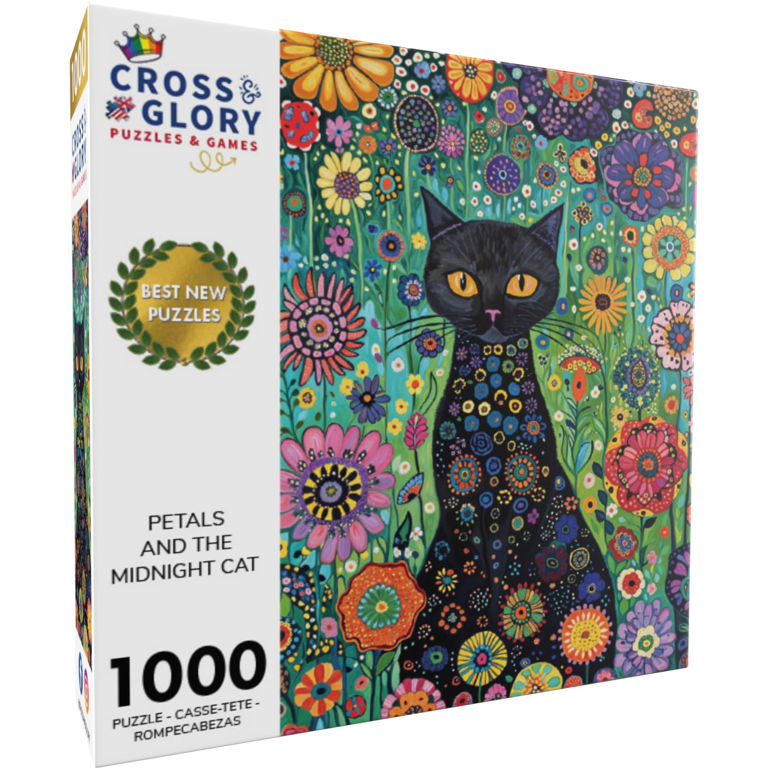Cross & Glory - Petals and The Midnight Cat - 1000 Piece Jigsaw Puzzle for Adults | Satin-Finish | Vibrant Garden & Cat Theme | Challenging & Artistic Puzzle Game