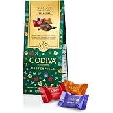 GODIVA Masterpiece Milk and Dark Chocolate Holiday Gift Bag, 7oz | Assorted Milk and Dark Chocolate, 3 Flavors, Individually Wrapped, Festive Holiday Gift Bag for Gifting &amp; Sharing