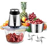 BUMET Electric food processor vegetable chopper 500W 2x8cup bowls 2 bi-layer 4 blades Small Food chopper ideal as Electric Meat grinder for home use,Mincing,chopping for kitchen aid,baby foot,pet food