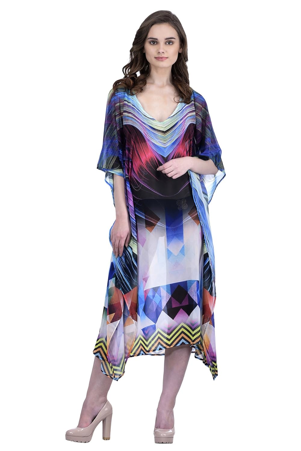 trendif women's multicolor digital print beach wear kaftan and cover-up