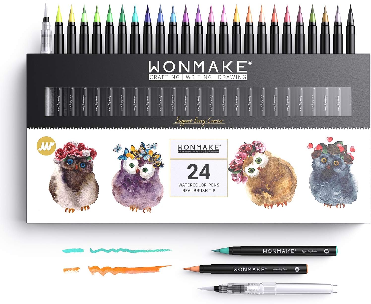 WONMAKE Pre-Toned Watercolor Paint Set for Kids, Brush Pens Washable Paint Brush Markers, Arts and Crafts Supplies for Kids, Used in Coloring | Drawing | Journal (24-color) : Office Products