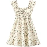 Fdqin Girls Summer Dress Floral Ruffle Sleeve Swing Flowy Dresses A-line Sundress for Girls Casual Beach Wedding Dress
