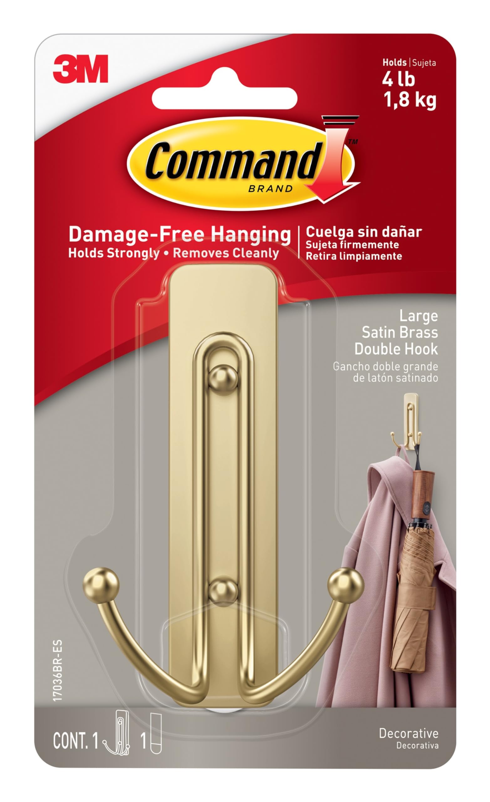 Command™ Large Satin Brass Wire Hook