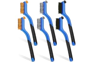TOSEERY Wire Brush Set, 6 Pcs Stainless Steel/Brass/Nylon Wire Brushes for Cleaning with Curved Handle Grip for Rust Removal, Dirt, Paint Scrubbing(Blue)