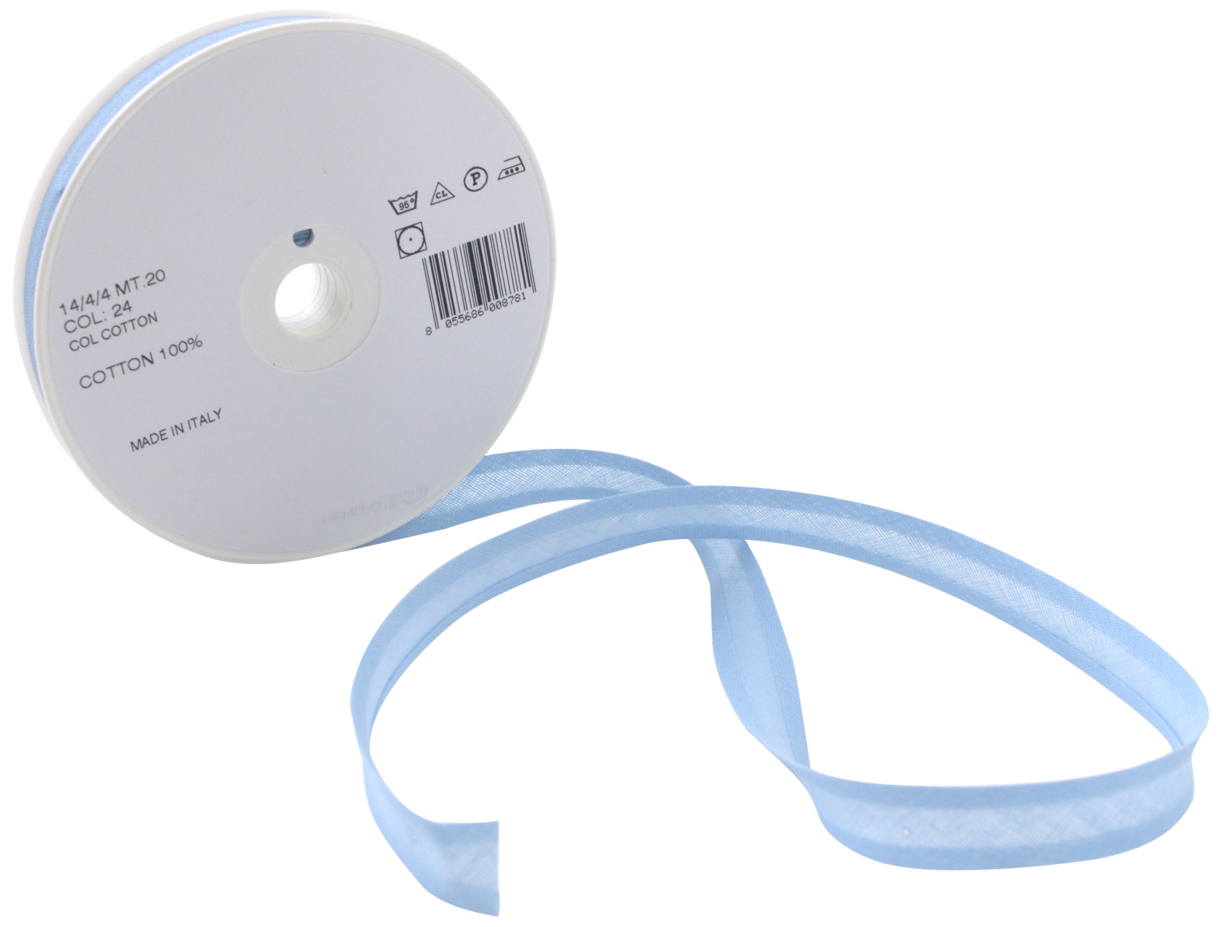 Trimz 14/4/4 mm Cotton Bias Binding Tape, Sky Blue 24t– Double‑Fold Sewing Tape for Quilting, Dressmaking & DIY Crafts