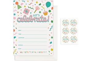 Rileys & Co. 50 Party Invitation Cards with Envelopes and Bonus Stickers, 7 x 5 Inches, Kids Birthday Invitations for Boys an