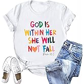 Sulayesh Christian Shirts for Women Jesus God is Within Her Tshirt Faith Inspirational Bible Verse Religious Graphic Tee Tops