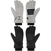 Wenouy 2 Pairs Kids Winter Snow Gloves Waterproof Windproof Warm Fleece Boys Girls Ski Gloves Outdoor Cold Weather