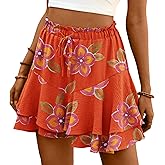Lepunuo Flowy Shorts for Women Boho Ruffle Tiered Butterfly Skorts High Waist Mini Skirts Casual Shorts