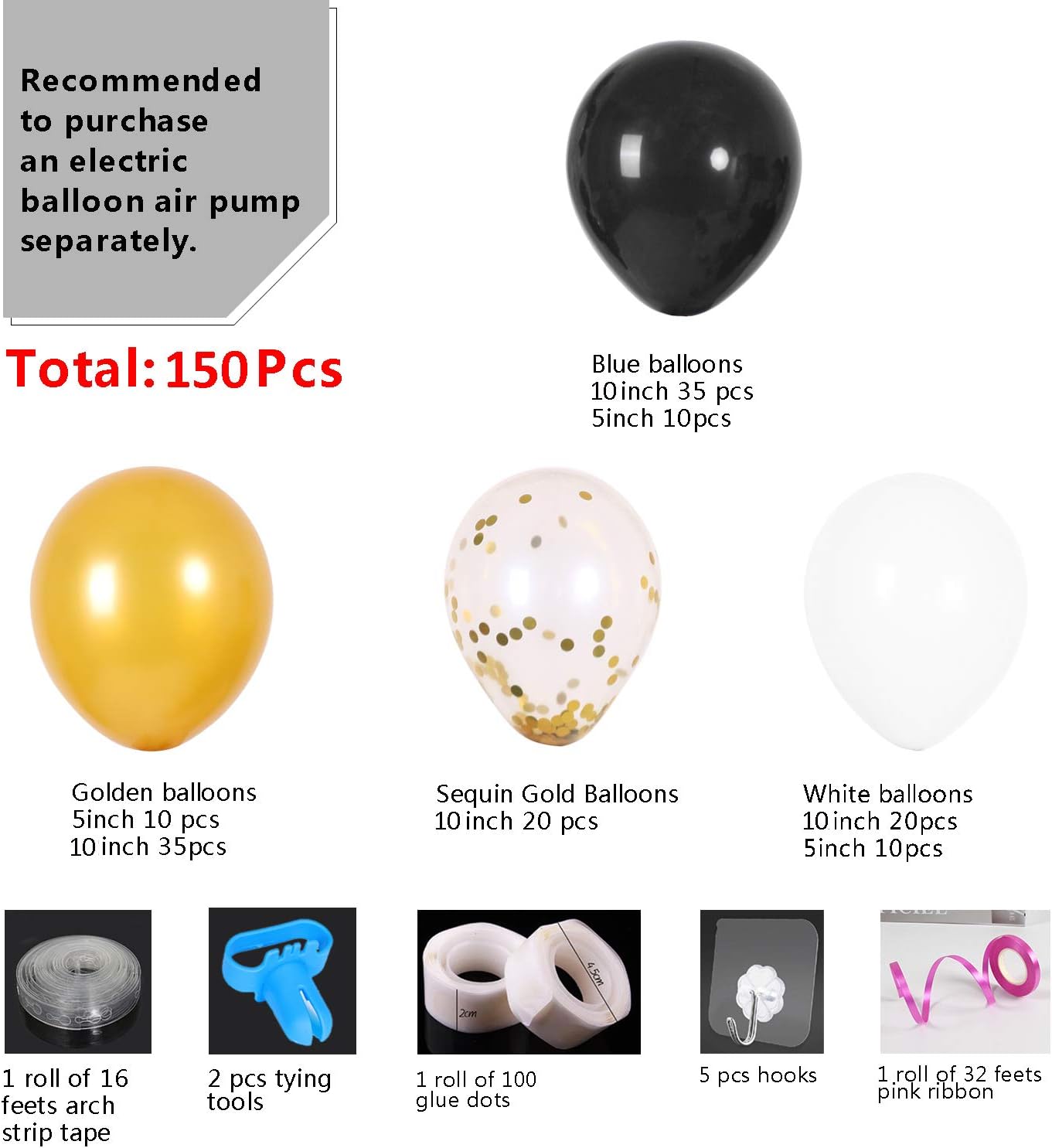 Black Gold Balloon Garland Kit, 150Pcs Party Supplies Decoration Set, Black & Gold & White & Gold Confetti Balloon Arch for Baby Shower, Wedding, Birthday, Graduation, Anniversary Organic Party: Toys & Games