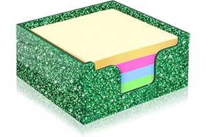 Rouidr Acrylic Sticky Note Holder, Self Stick Note Pad Holder, 3.94 x 3.94 Inch Glitter Memo Pad Dispenser Organizer for School Office Home Desk Supplies, Bright Green