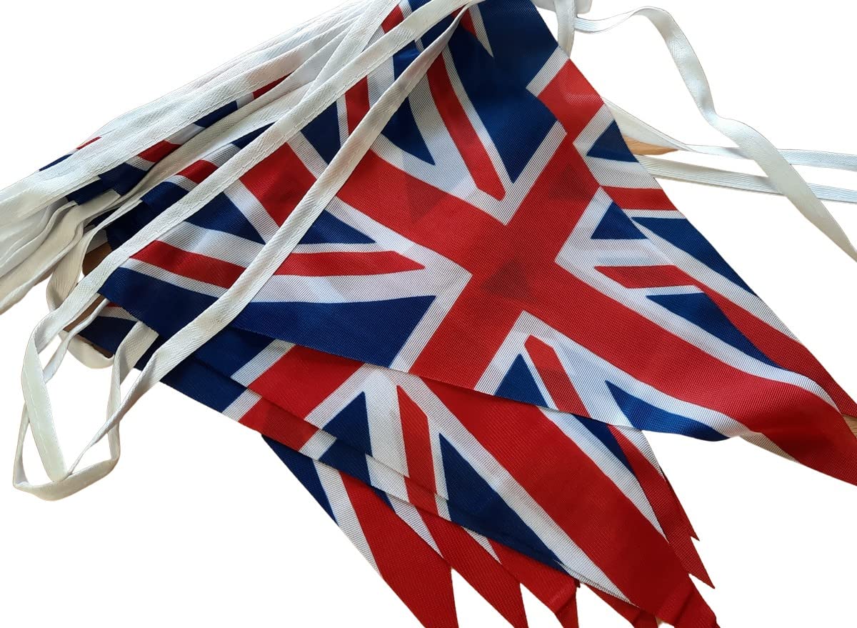 NWFlags 10m / 30ft 110gsm Polyester Triangle Bunting Flag Great Britain Union Jack Garland Coronation Party