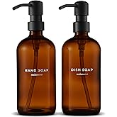 MaisoNovo Soap Dispenser 2-Piece Set | 16.9oz Amber Bottles with Black Plastic Pumps