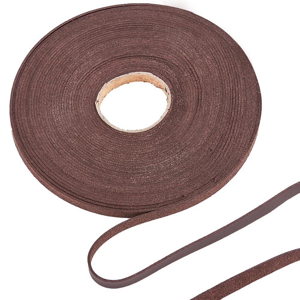 GORGECRAFT 10M Soft Leather Strap 8mm Wide Lychee Grained Imitation Leather Trimming Tape PU Strips Flat Cord String for DIY Crafts Belt Bracelet Jewelry Making Clothing, Coconut Brown