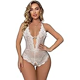 allribelly Women's Lace Bodysuit Sexy Teddy Lingerie Deep V Floral One Piece Babydoll Lingerie