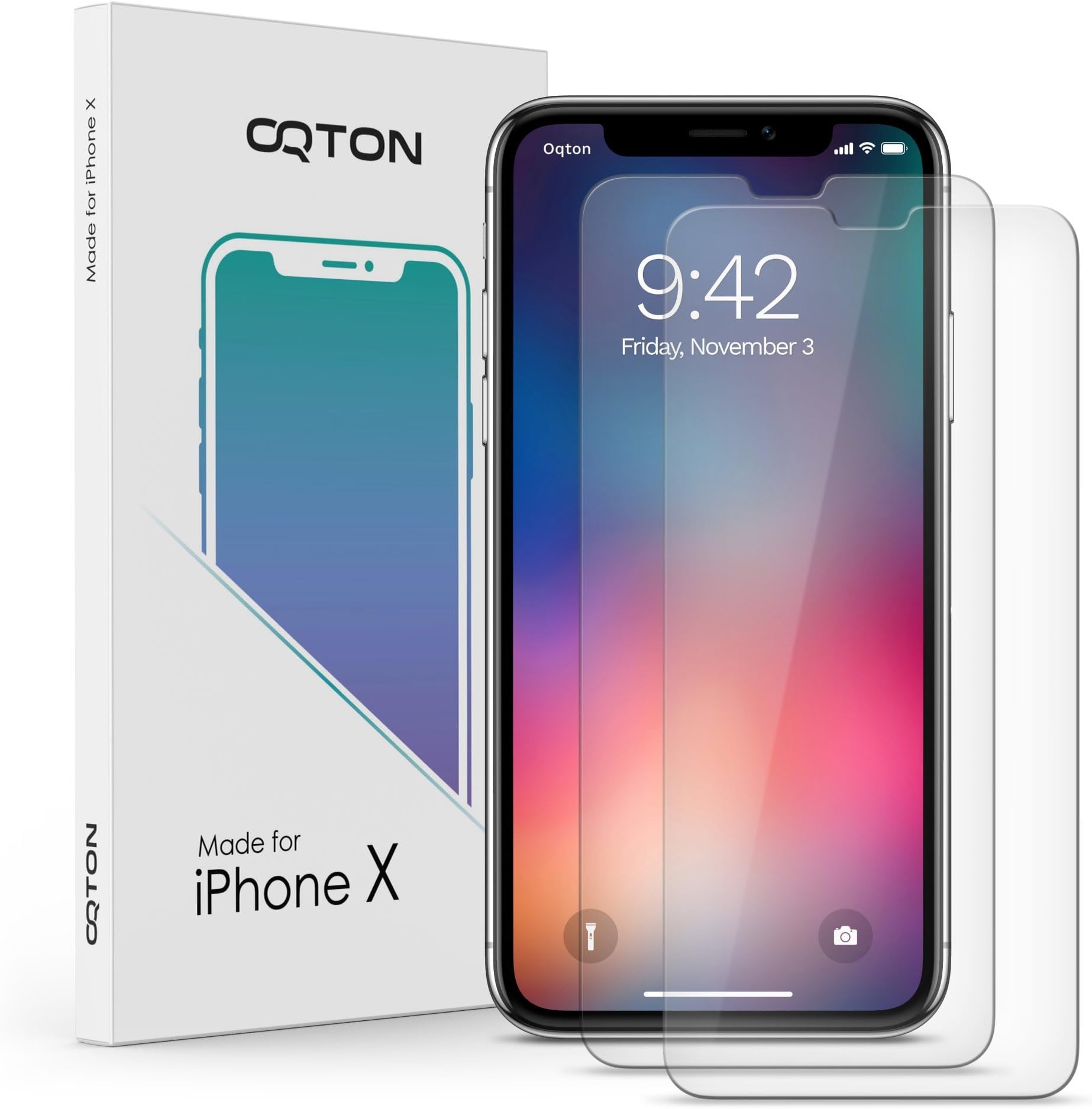 Oqton iPhone X Tempered Glass 2.5D (2 PACK), iPhone 10 Tempered Glass Screen Protector, Easy and Bubble-Free Installation and Compatible with all Cases, iPhone X Protective Film