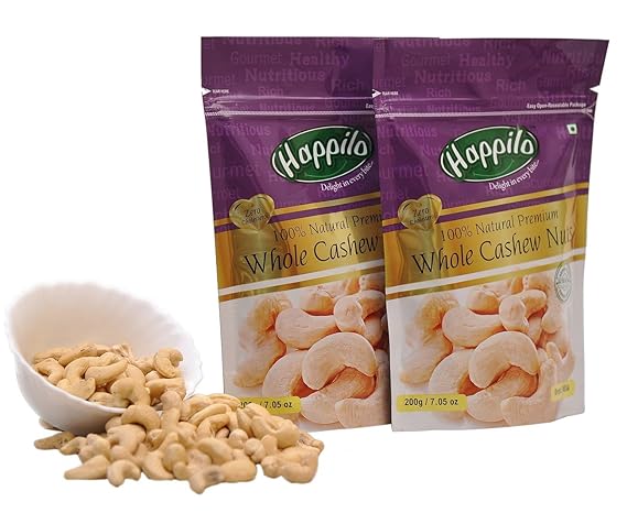 Happilo100% Natural Premium Whole Cashewnuts, 200g (Pack of 2)