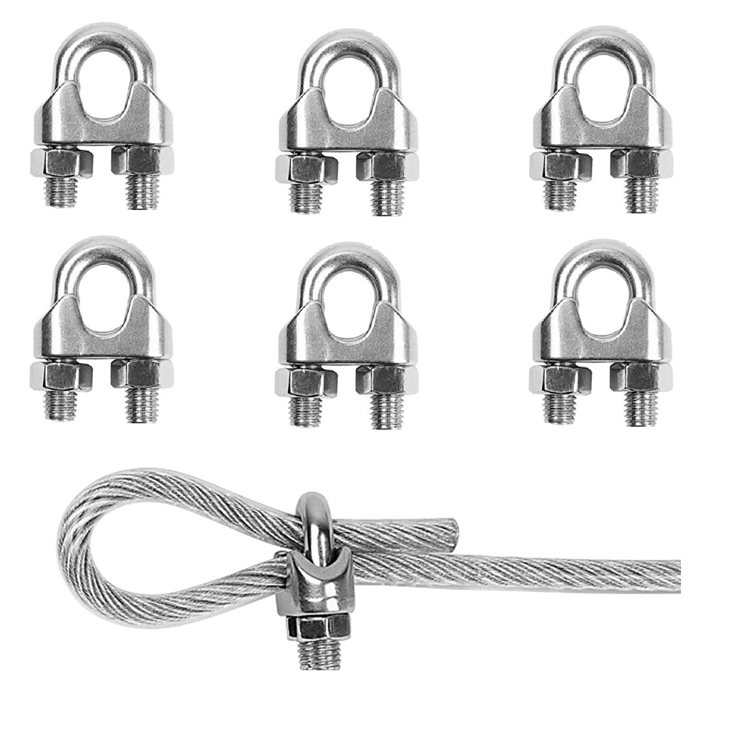 TERF 6 Pcs Wire Rope Clip Clamps M10 for 10mm (3/8") Rope and Cable Grip Galvanized Steel U Bolt Saddle Fastener for Rigging and Tension Wire