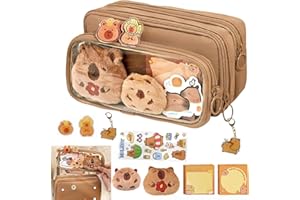 Capybara Pencil Case,Cute Detachable Clear Pencil Case Aesthetic,Large Capacity Multi-Layer Zipper Pouch with Stickers,Capyba