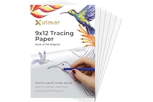 XULMAR Tracing Paper 63 GSM - (9x12) Pack of 100 Sheets Tracing Paper for Sewing Patterns, Drawing Overlays & Sketching on Art Paper & Sketch Book