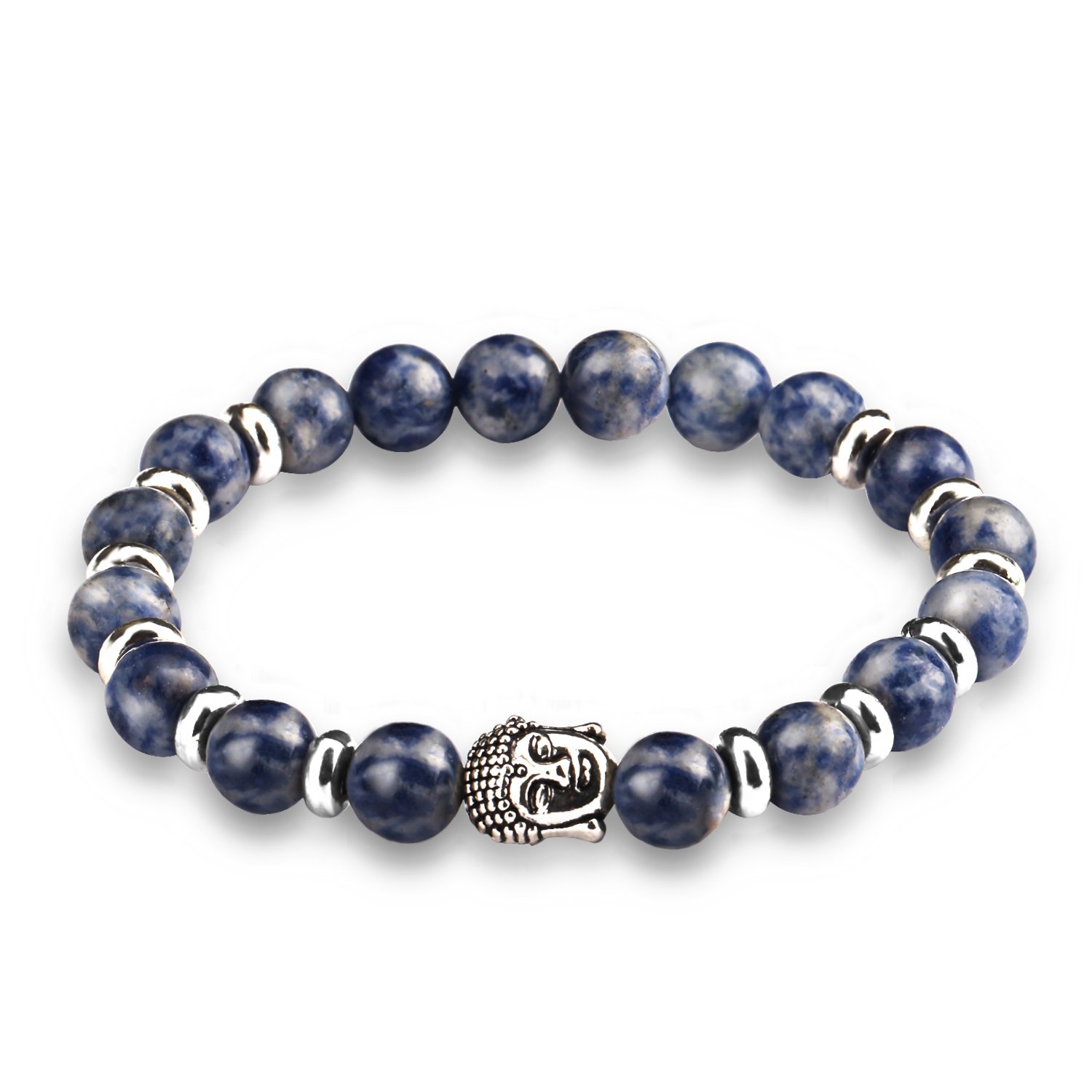 Bead Bracelets,UHIBROS Unisex Natural Tiger Eyes, Black Matte, Weathering Agate Beads Stretch Bracelets With Leopard Head Gold,Silver (Beads Sliver)