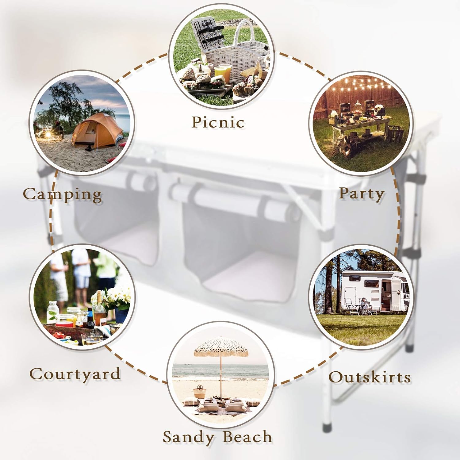 Camp Field Camping Table with Adjustable Legs for Beach, Backyards, BBQ, Party and Picnic Table … (Wood): Kitchen & Dining