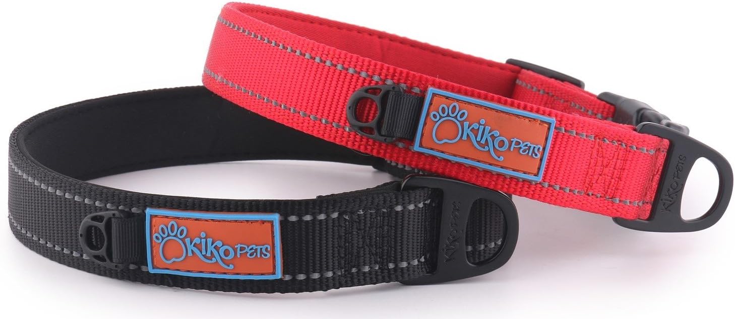 Kiko Pets Red Collar Made with Neoprene Extra Padded Dog Red or Black Collar, Reflective Stitching, ID Dog Holder
