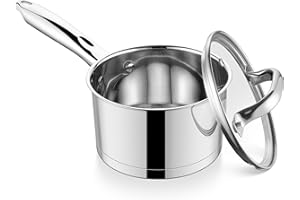 HaSteeL 1 Qt Tri-ply Saucepan, Stainless Steel Small Sauce Pan with Lid, Induction Sauce Pot for Cooking Boiling Stewing, Pro
