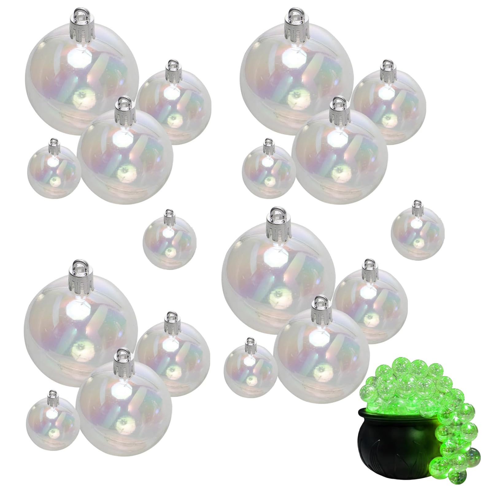 Photo 1 of 4 Sizes 18Pcs Iridescent Ornaments Balls Clear Plastic Ornaments for Crafts DIY Bubble Pot Halloween Cauldron Christmas Ball Ornaments Bubble Birthday Wedding Decor (18)