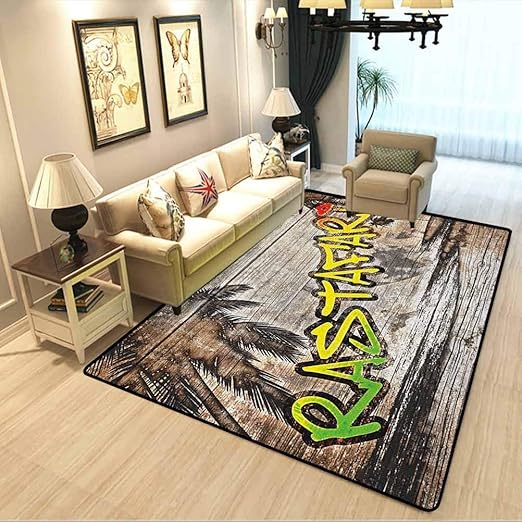 Amazon Com Rasta Chair Mat For Carpet Jamaican Reggae Music Icon Inspired Rastafari Street Graffiti Image Soft Comfy Area Rugs For Bedroom Brown Pale Green And Yellow W3xl5 Feet Kitchen Dining