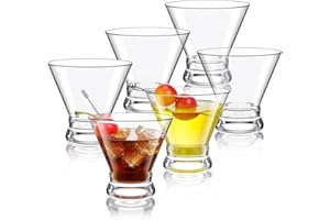 BPFY Stemless Martini Glasses Set of 6, 8oz Clear Cocktail Glasses with Heavy Base, Dishwasher Safe verre Cocktail for Margar