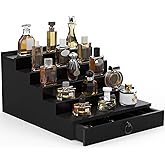 upcessory Cologne Organizer for Men, 5 Tier Black Cologne Shelf, Perfume Stand with Drawer and Hidden Compartment Perfume Display Holder - A Gift for Men